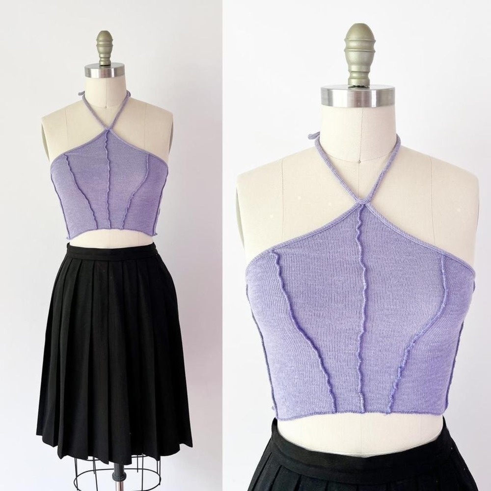 Urban Outfitters Halter Crop Top Lavender Purple Exposed Seam Knit Medium